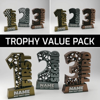 trophy - customizable award value pack trophies awards name text custom customize personal peronalize first second third ceremony tournament competition prize championship sport 3d print model - Mito3D
