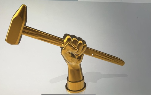 trofeo mano tenendo martello premio meccanico pannello battitore distruggere riparazioni settore automobilistico 3d print model - Mito3D