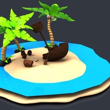 tropical île Jeu art jouet plante nature l'eau déco paume arbre navire bois 3d print model - Mito3D