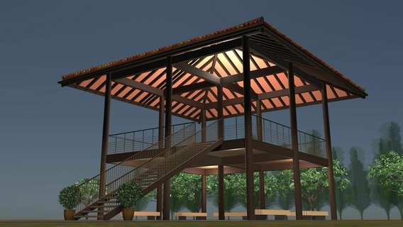 tropicale padiglione 2314 edificio Casa casa architettura scala pavimento colonna struttura terrazza residente vita mobilia ingegneria 3d print model - Mito3D