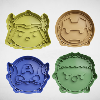 tsum super eroi x4 biscotto taglierina frese stl muffe supereroi meraviglia 3d print model - Mito3D