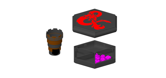 ttrpg dice box rolling tray castle organiser cc3d dungeons dragons critical role d20 storage 3d print model - Mito3D