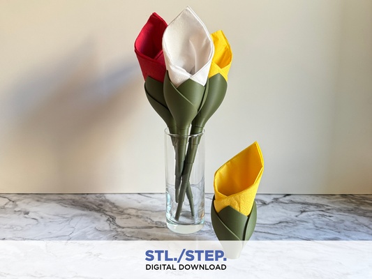 tulipe 3d serviette table titulaire soutien numérique dossiers fleur fichier stl modèle bouquet accueil maison conception décor décoration meubles classique élégant minimal facile intérieur ustensiles cuisine impression in endroit vase 3d print model - Mito3D