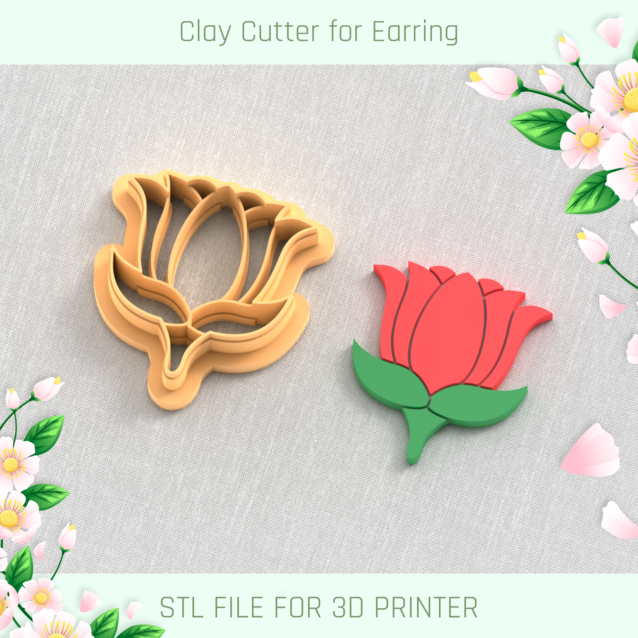 tulip flower spring clay cutter tools earring 3D print model - Mito3D