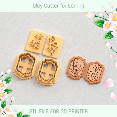 tulip frame set spring clay cutter tools earring 3d print model - Mito3D
