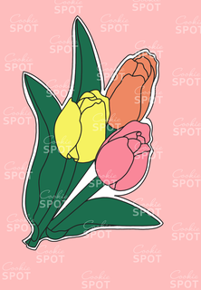 tulipas biscoito cortador tulipa floral verde folhas ramalhete 3d print model - Mito3D