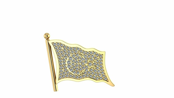 turc drapeau badge diamants 3d imprimable modèle bijoux 3dprinted conception mode or d'or bijou impression prototypage argent 3d print model - Mito3D