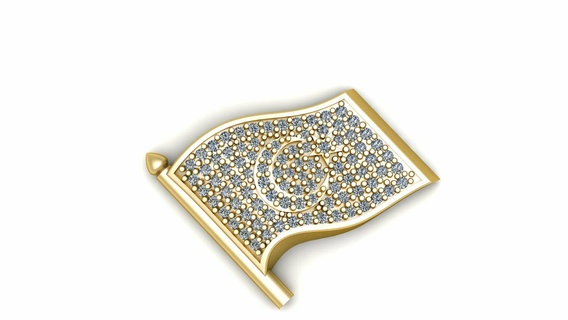 turc drapeau badge diamants 3d imprimable modèle bijoux 3dprinted conception mode or d'or bijou impression prototypage argent 3d print model - Mito3D