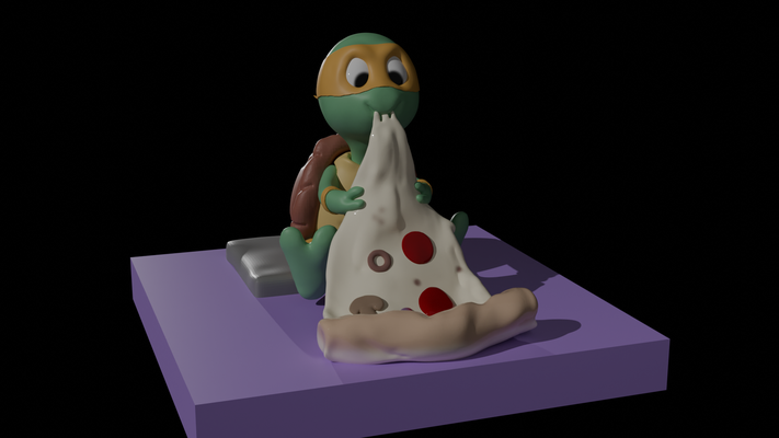 turtle eating pizza art 3d print model - Mito3D