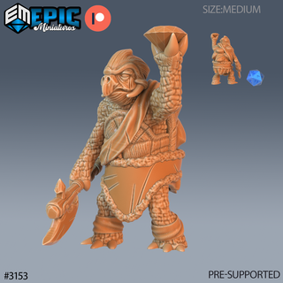 turtle folk tribe warrior adventurer dnd miniature tabletop miniatures gaming monster 3d model rpg dndminis stl file epic-miniatures dndminiatures 3dprint 3dminiature printedminis 3dprinting dungeon fantasy roleplaying dragon undead pre-supported 3d print model - Mito3D