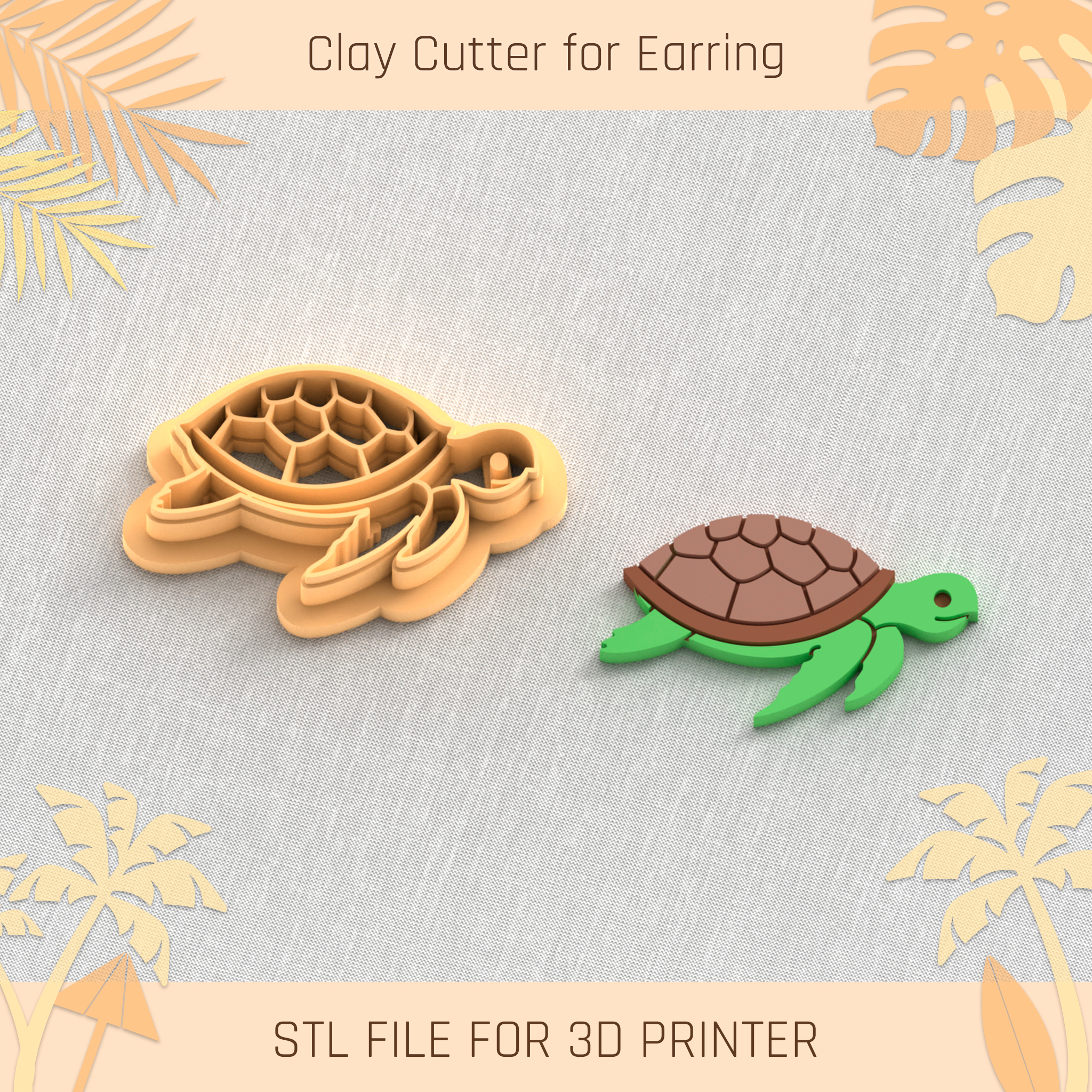 turtle summer clay cutter tools earring beach shell 3D print model - Mito3D