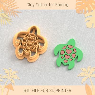 turtle summer clay cutter tools earring beach shell 3d print model - Mito3D
