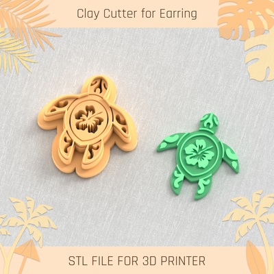 turtle tropical flower summer clay cutter tools earring beach shell 3d print model - Mito3D