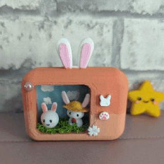 tv Conejo lindo diorama usagi kawaii escena decoración 3d print model - Mito3D