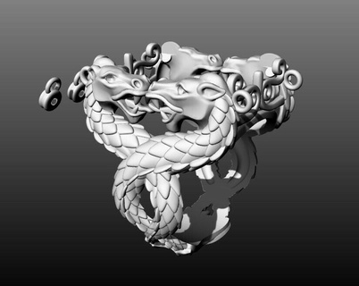 double dragon nankin bague bijoux anneaux or imprimable diamant mariage argent engagement fantaisie monstre mythologie 3d print model - Mito3D