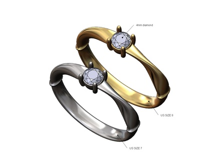 torcido 4mm diamante solitário banda us tamanhos 7 8 3d impressão modelo anel Casamento noivado torção trançado joalheria imprimível ouro prata corda fio empilhável empilhador 3d print model - Mito3D