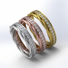 torcido fio diamante Casamento noivado anel 3d impressão modelo moda joalheria imprimível ouro prata jóias esterlina luxo 3d print model - Mito3D