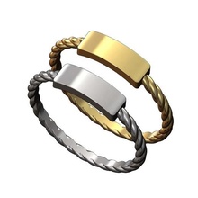 verdrehte Draht Etikett gravierbar Ring 3d drucken Modell Schmuck Signet Gravur Mode druckbar Gold Silber Sterling Zubehör minimalistisch Benutzerdefiniert maßgeschneidert Initialen 3d print model - Mito3D