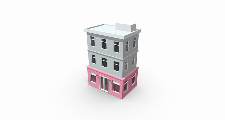 two story edificio casa tienda ciudad city assets juego game toy art lugares props escena arquitectura escuela politécnica hogar juguete casas departamento floor tienda sala exposición 3d print model - Mito3D