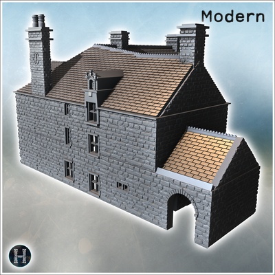 two-story building tall narrow windows a sloped roof one chimney carentan normandy 1944 france 37 - modern ww2 ww1 world war diaroma wargaming rpg mini hobby game architecture tabletop miniatures scenery wargame game terrain accessories city west two contempory flames yankee walking crisis bolt 3d print model - Mito3D