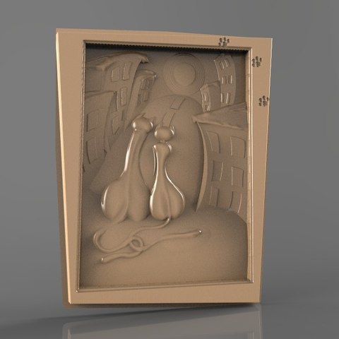 deux chats à la recherche de route l'art 3D print model - Mito3D