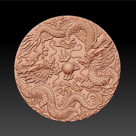 two dragons art creature fantasy oriental china chinese traditional artcam decorative decoration pattern pannel sculpture mold 3d cnc bas-relief 3D print model - Mito3D