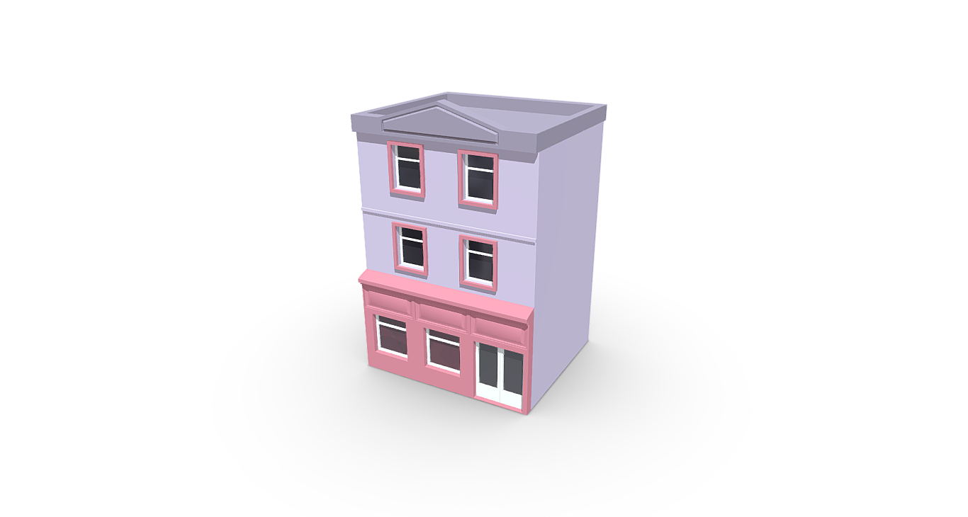 fußboden gebäude haus geschäft stadt city assets spiel game toy art setzt props stadtszene architektur poly zuhause spielzeug häuser wohnung two floor showroom 3D print model - Mito3D