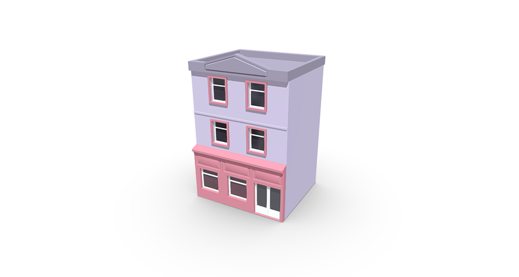 fußboden gebäude haus geschäft stadt city assets spiel game toy art setzt props stadtszene architektur poly zuhause spielzeug häuser wohnung two floor showroom 3d print model - Mito3D