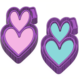 two hearts freshie & shaker svg stl mold housing 3d print model - Mito3D