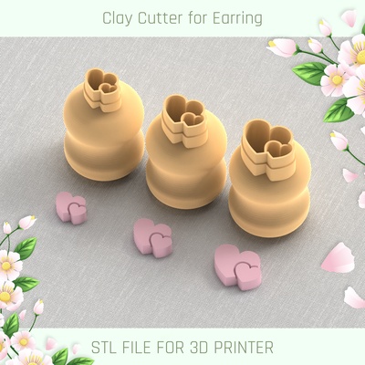 two hearts valentine's day clay mini cutter tools earring valentines stl jewelry earrings love cutters 3d print model - Mito3D
