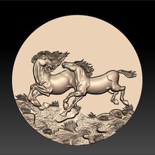 deux chevaux art animal la sculpture ronde 3d cnc bas-relief moisissure décorative de décoration texture panneau 3d print model - Mito3D