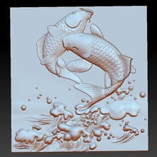 due pesci che saltano art natura 3d scenario la decorazione bassorilievo di un rilievo cnc scultura artcam incisione 3d print model - Mito3D