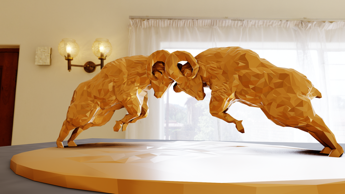 béliers mise charge poly statue stl fichier art ram chèvre agneau jungle safari miniature table animaux sculpture mur décor 3d print model - Mito3D
