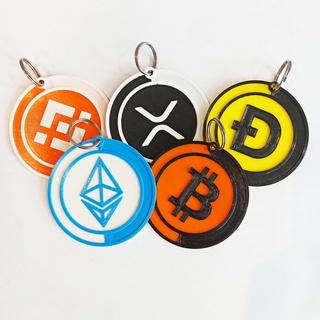 two sided crypto keychain btc eth bnb xrp doge ltc atom nuke bomb keychains 2sided twosided many colors twocolors prusa crtyptocurrency etc coin bitcoin ethereum dogecoin 3d print model - Mito3D