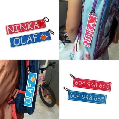 two sided keychain nick + phone number or text biy girl location 3d print model - Mito3D