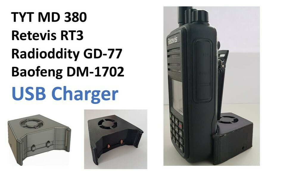 tyt md 380 retevis rt3 radiodità gd 77 USB caricabatterie fusione 360 md380 gadget 3D print model - Mito3D