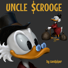 Onkel scrooge Figur Kunst Ente Donald Duck Disney Scrooge Dagobert Karikatur Comics bellt Vogel Schnabel tophat Geld Geldtasche Münzen 3d print model - Mito3D