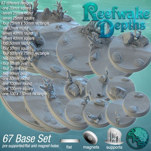 embaixo agua bases jogos tampo mesa miniaturas rpg martelo guerra oval quadrado oceano Deepkin recife coral 3D print model - Mito3D