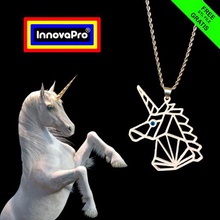 unicorn pendant jewelry horse keychain key ring necklace totem polygonal geometric 3d print model - Mito3D