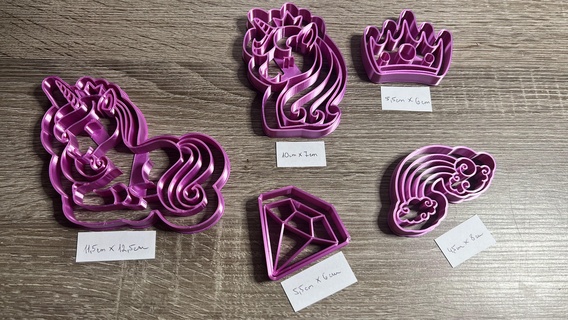 unicorns set cookie cutter diamond rainbow crown gingerbread kitchen baking 3d print model - Mito3D