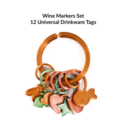 universal drink markers work stemmed or stemless glasses mugs cans 12 fun tag shapes a storage ring glass wine marker party tags can 3d print model - Mito3D