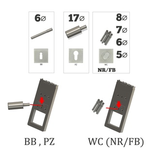 universal templates drilling door handles bb+ pz+ wc nr fb 3d print model - Mito3D
