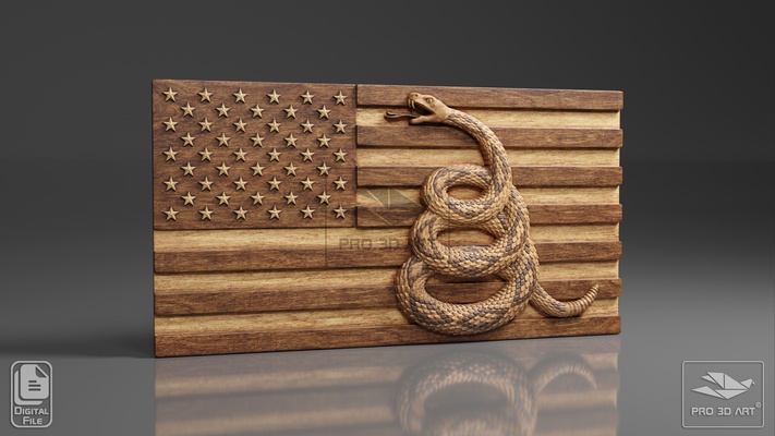 us flag - dont tread on me cnc files wood 3d stl model american snake america usa 1776 revolution file 3d print model - Mito3D