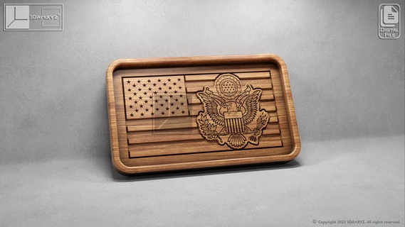 us flag army seal tray - cnc files wood svg dxf eps ai pdf pack bundle emblem kitchen serving restaurant wooden dish america military 3d print model - Mito3D