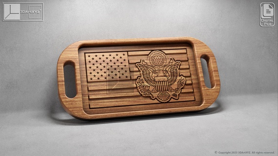 us flag army seal tray handles - cnc files wood svg dxf eps ai pdf pack bundle emblem kitchen serving restaurant wooden dish america military 3d print model - Mito3D