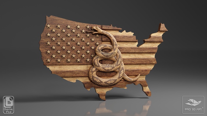 us bandiera carta geografica filo on cnc file legna 3d stl modello americano serpente america uniti d'america 1776 rivoluzione file 3d print model - Mito3D