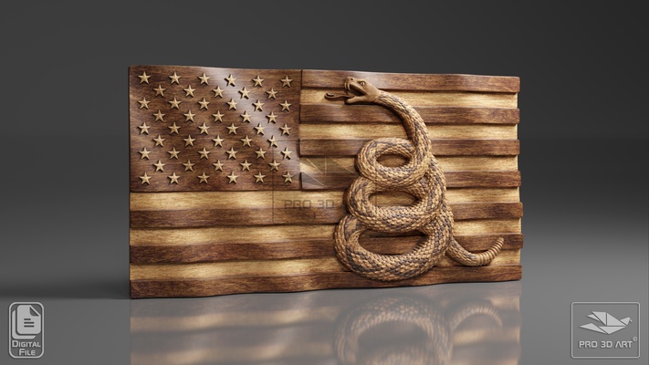 us wavy flag - dont tread on me cnc files wood 3d stl model american snake america usa 1776 revolution file 3d print model - Mito3D