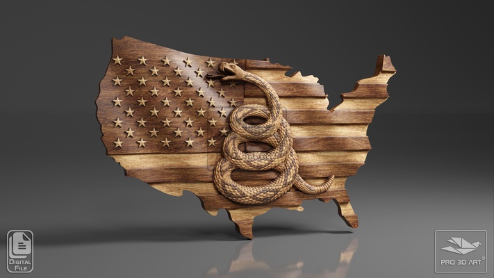 us wavy flag map - dont tread on me cnc files wood 3d stl model american snake america usa 1776 revolution file 3d print model - Mito3D