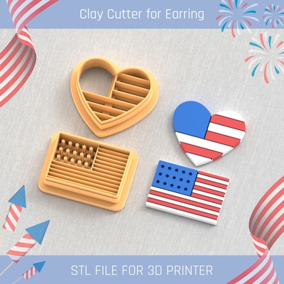 usa flag pack independence day clay cutter tools earring 4st july 3d print model - Mito3D