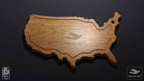 usa map cutting board - cnc files wood svg dxf eps pdf ai america file kitchen tableware wooden 3d print model - Mito3D